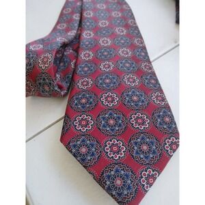 Jos. A. Bank Traveler Red Blue Geometric Men's Silk Tie 60" Stain Resistent